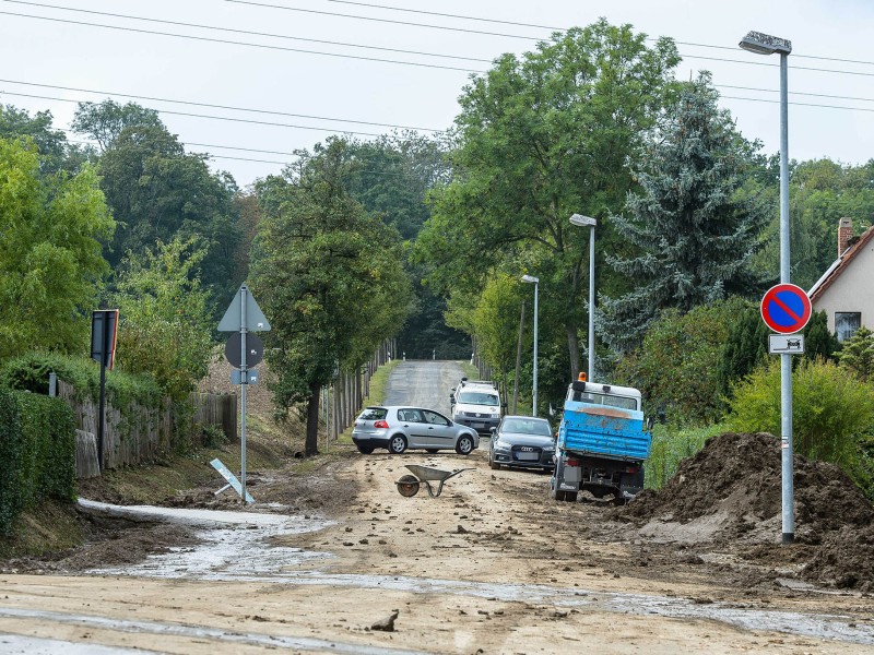 Eine Schlammlawine hat sich durch Tiefurt, einen Ortsteil von Weimar, gewälzt. Das Erdreich hatte sich am Freitagabend (17.08.2018) gelöst, als ein schweres Unwetter über die Region zog. Ein kurzer, aber heftiger Starkregen spülte das Material von einem Feld durch mehrere Grundstücke. Am Tag danach machten sich die Anwohner an die Aufräumarbeiten. Das Unwetter hatte auch an anderen Stellen in Weimar für Schäden gesorgt. So stürzte in der Innenstadt in einer Wohnung durch Wassereinbruch eine Zimmerdecke ein; von Bäumen brachen viele Äste ab, in einen davon fuhr ein Linienbus. Der Park an der Ilm sowie die Parks in Tiefurt und Belvedere wurden gesperrt.