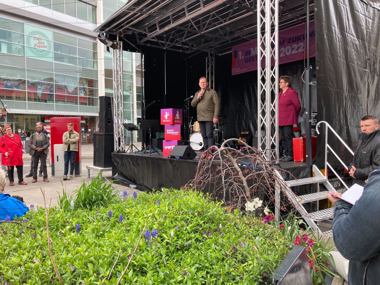 Bodo Ramelow hielt auf dem Anger in Erfurt eine Rede.