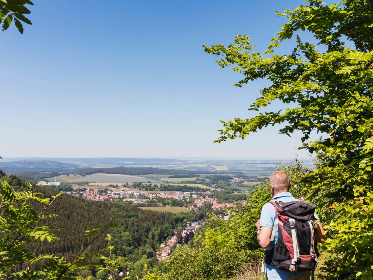 Ein Mann schaut in Bad Tabarz im Thüringer Wald in die Ferne