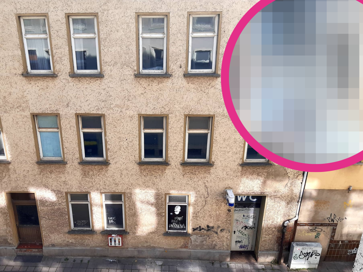 Leerstehendes Haus in der Schmidstedter Straße in Erfurt mit Pixel-Kreis