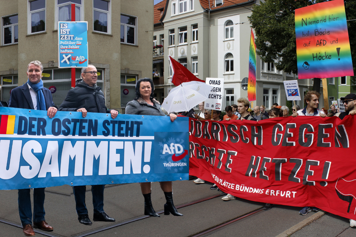 Nicht nur zwei Herzen schlagen in ThÃ¼ringens Brust! AfD-Supporter treffen auf AfD Gegner und all das im Zeichen der nahenden ThÃ¼ringen-Wahl.